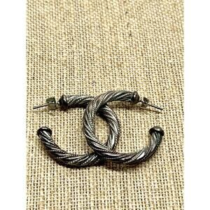 VTG 925 Sterling Silver - Vintage Shiny Hollow Twist J-Hoop Earrings